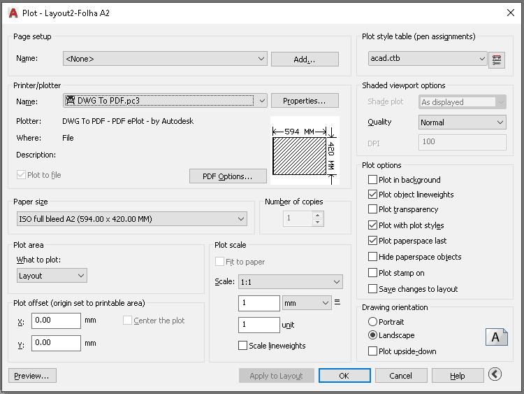 Tela de Configuração de Plotagem do Autocad